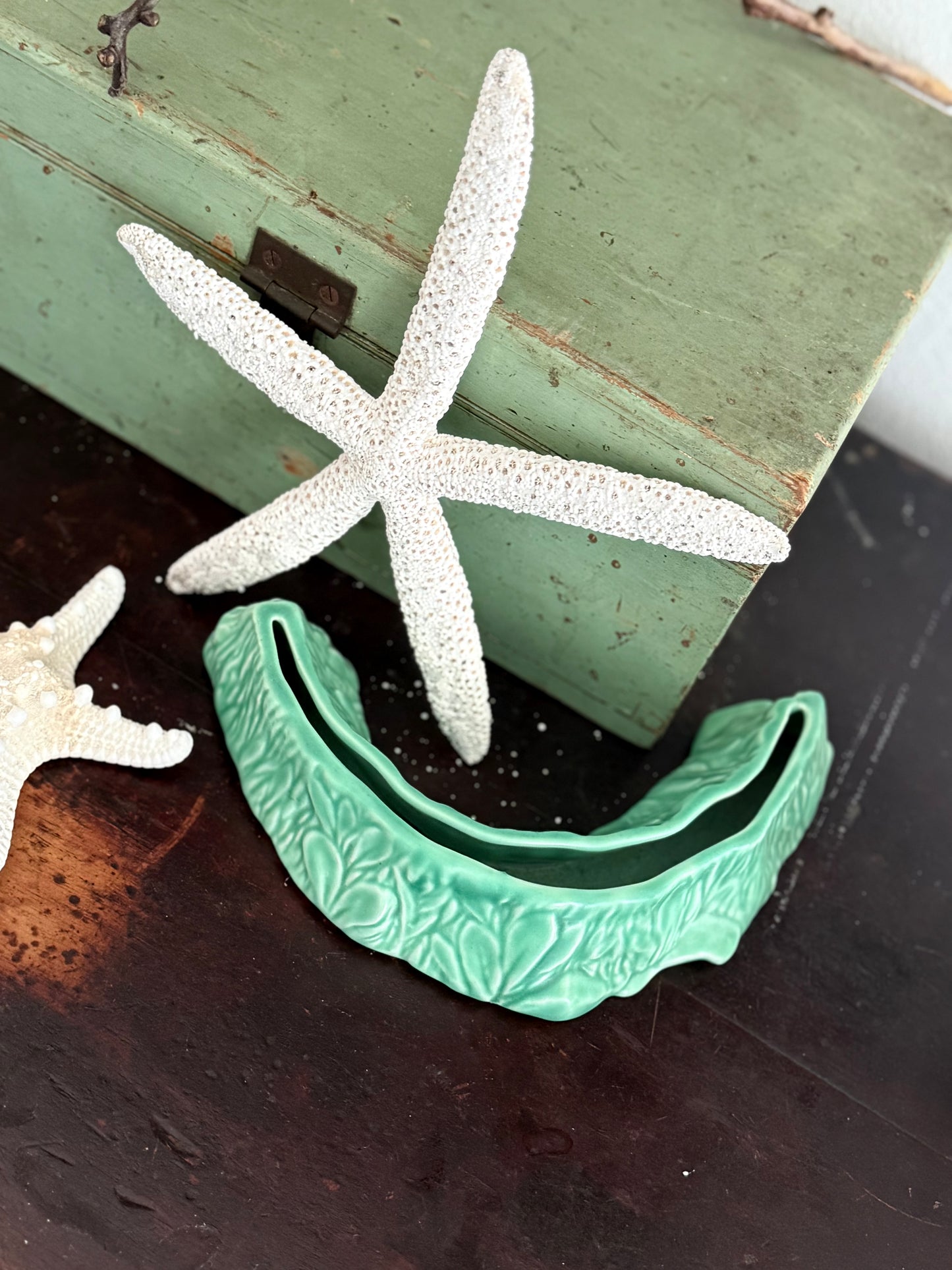 Vintage Green Flower Trough Vase