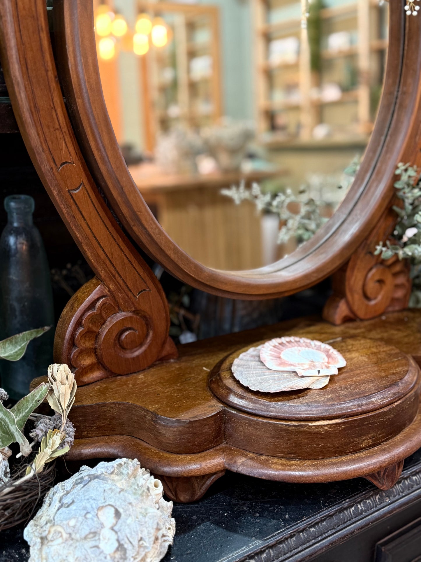 Vintage Oval Dresser Mirror with Treasure Box