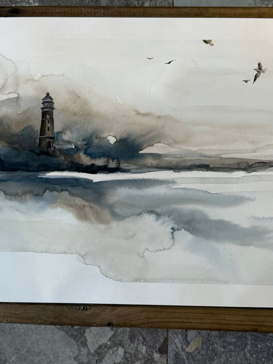 Water Colour; Lighthouse Birds - unframed - Linda Titow