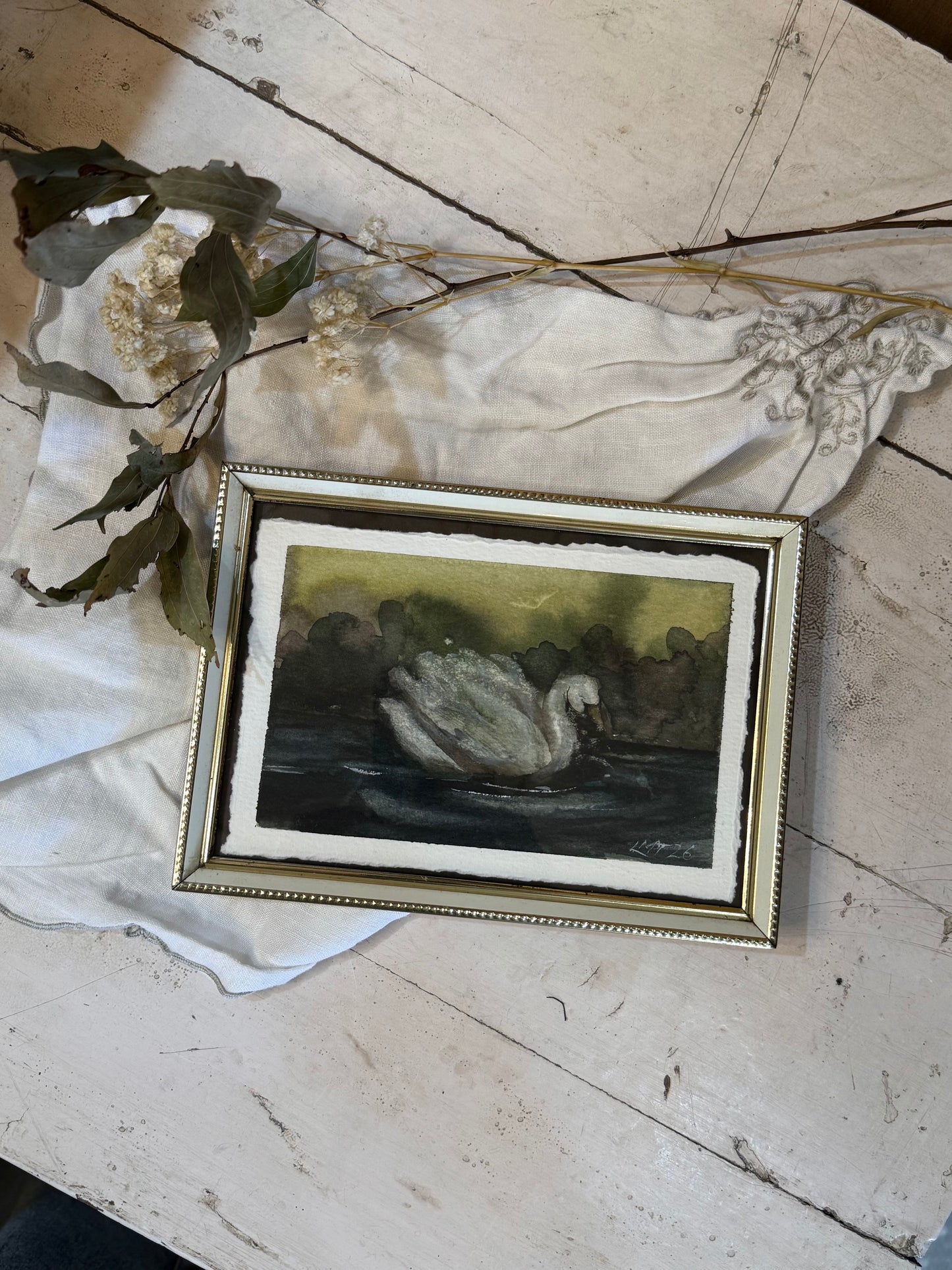 Water Colour; Swan Blue - framed - Linda Titow