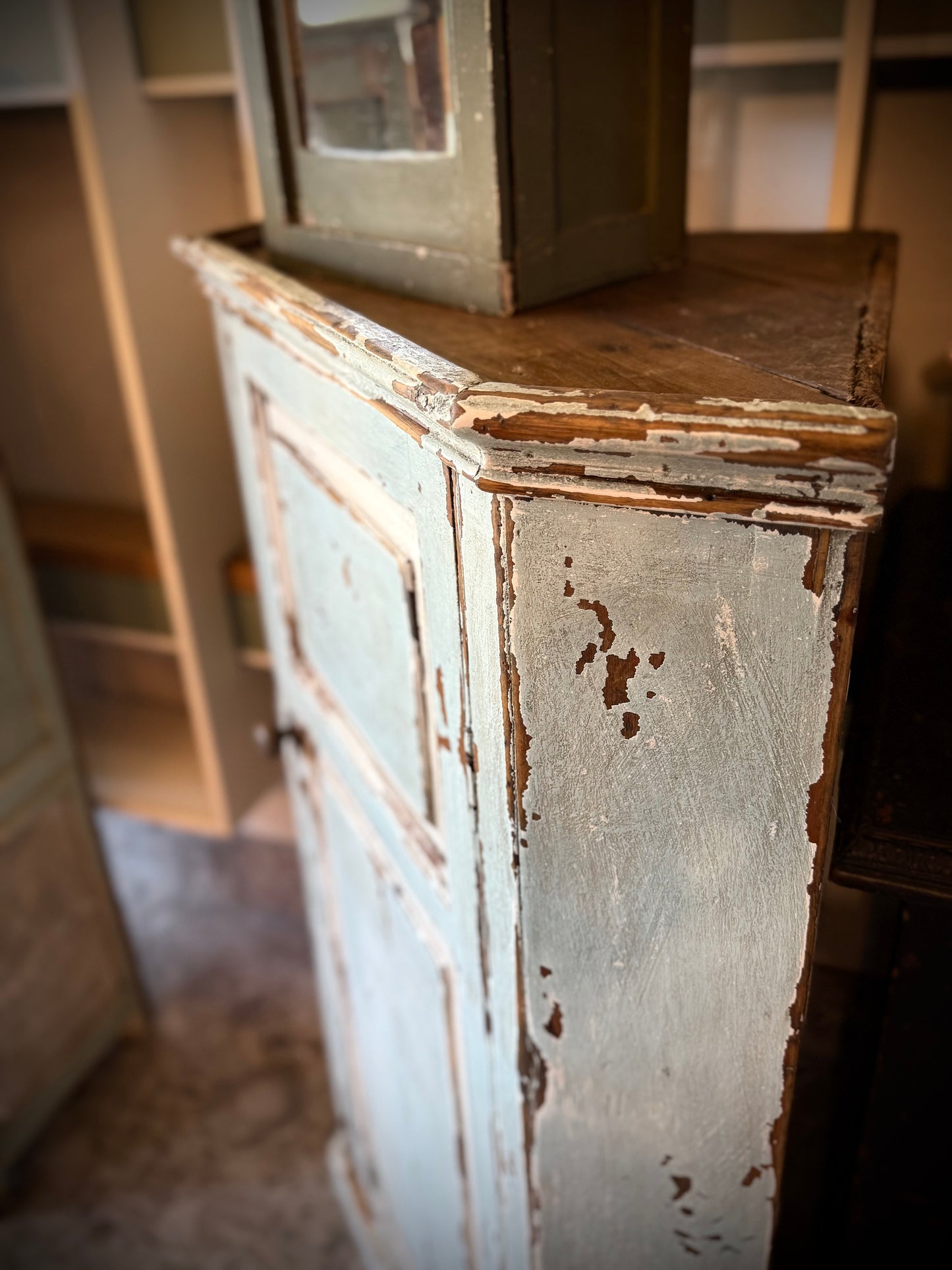 Antique Blue Corner Cabinet
