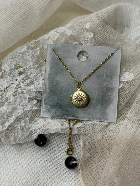 Antique Style Tiny Brass Compass Star Locket