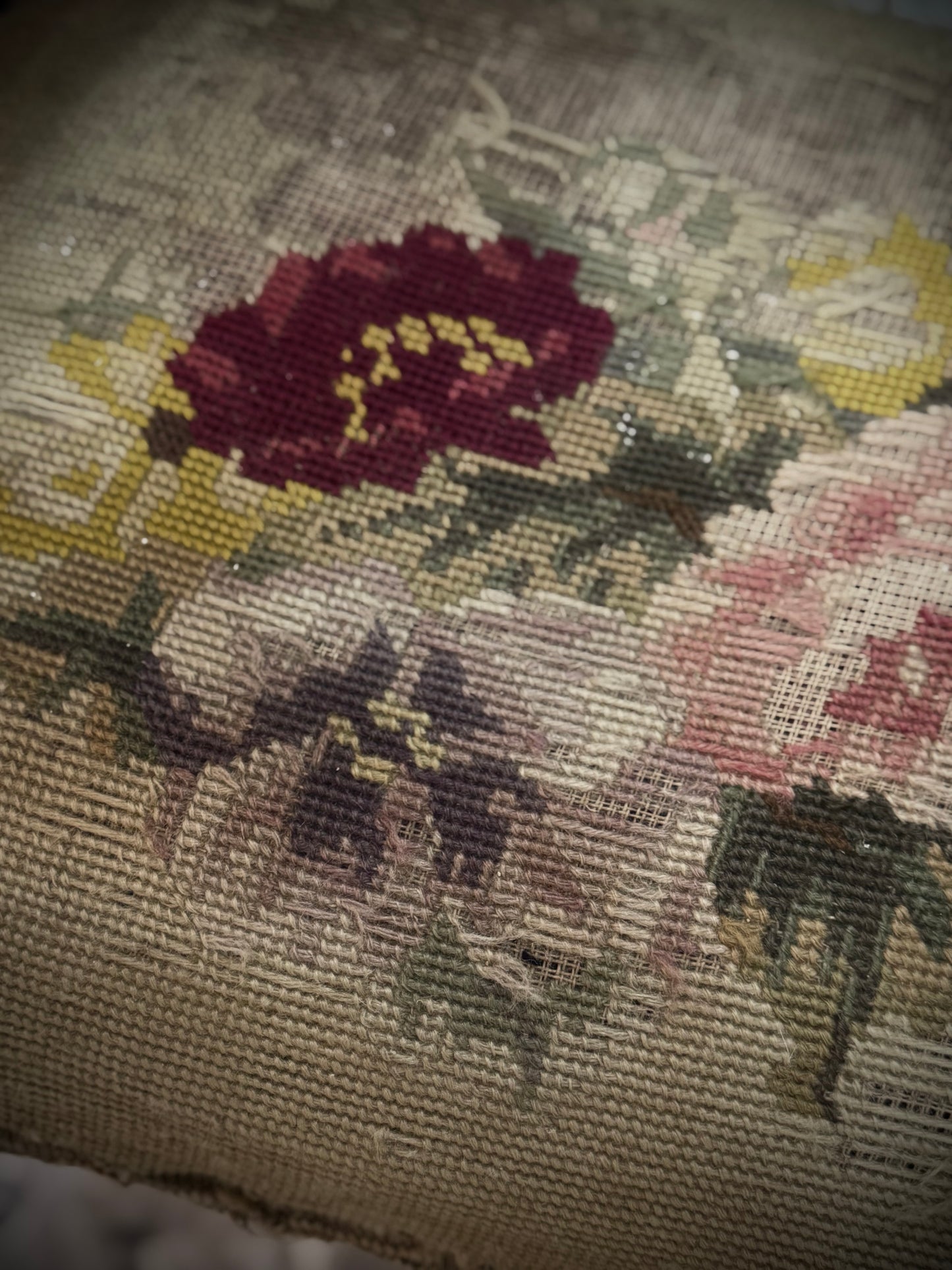 Antique Piano Stool with Tapestry
