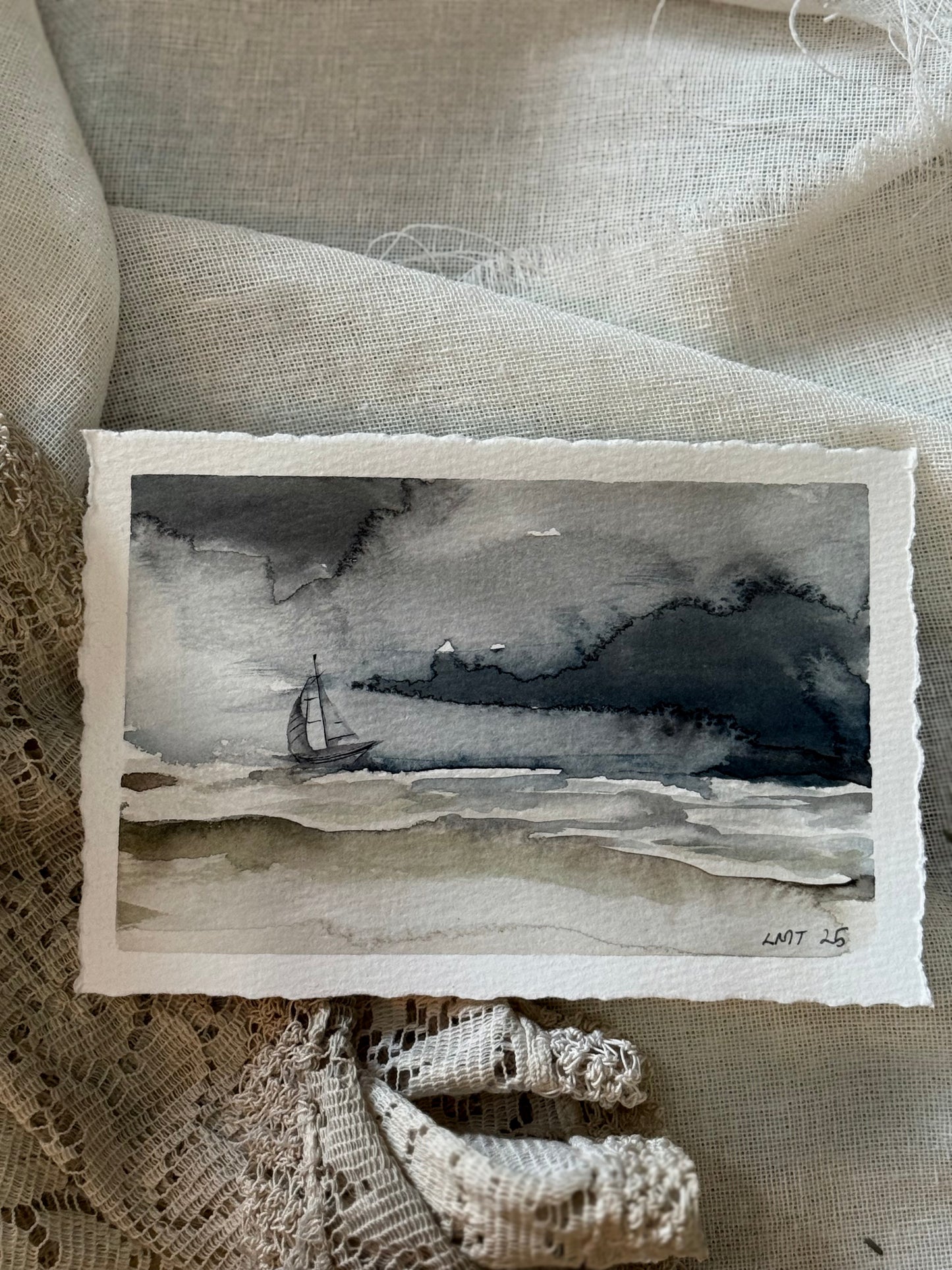Water Colour; Sailboat Sea - unframed - Linda Titow