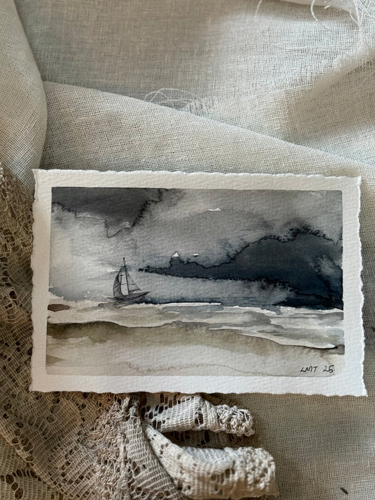 Water Colour; Sailboat Sea - unframed - Linda Titow
