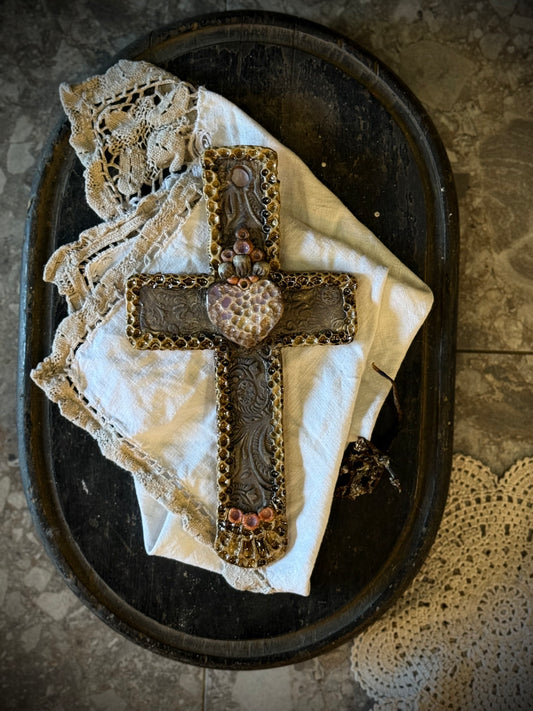 Ceramic Cross Wall Hanging by Linda Titow - Heart