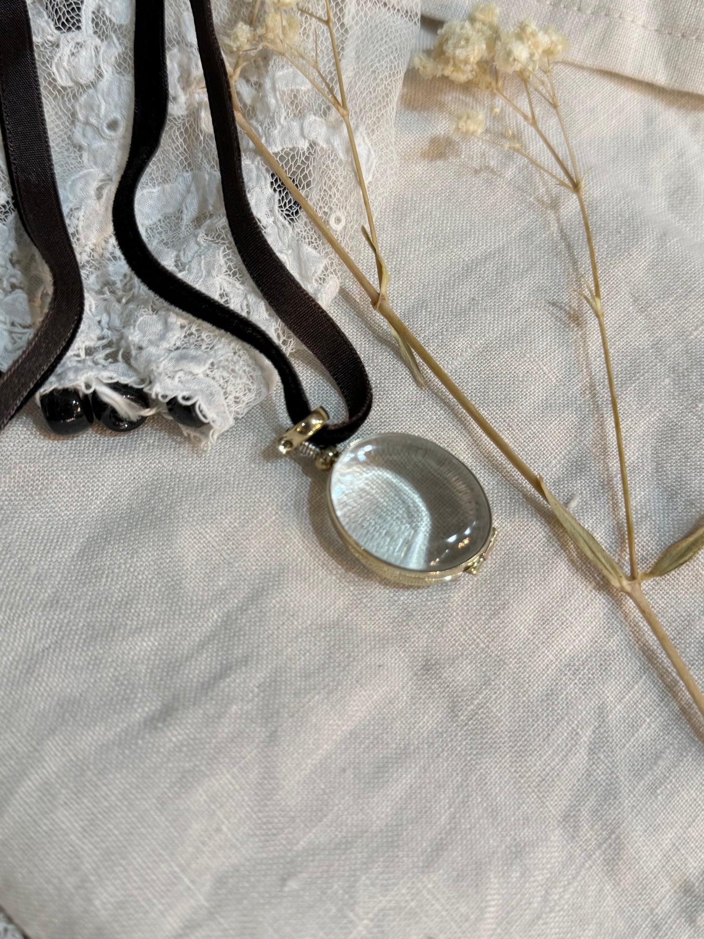 Crystal and Brass Locket - MEDIUM OVAL