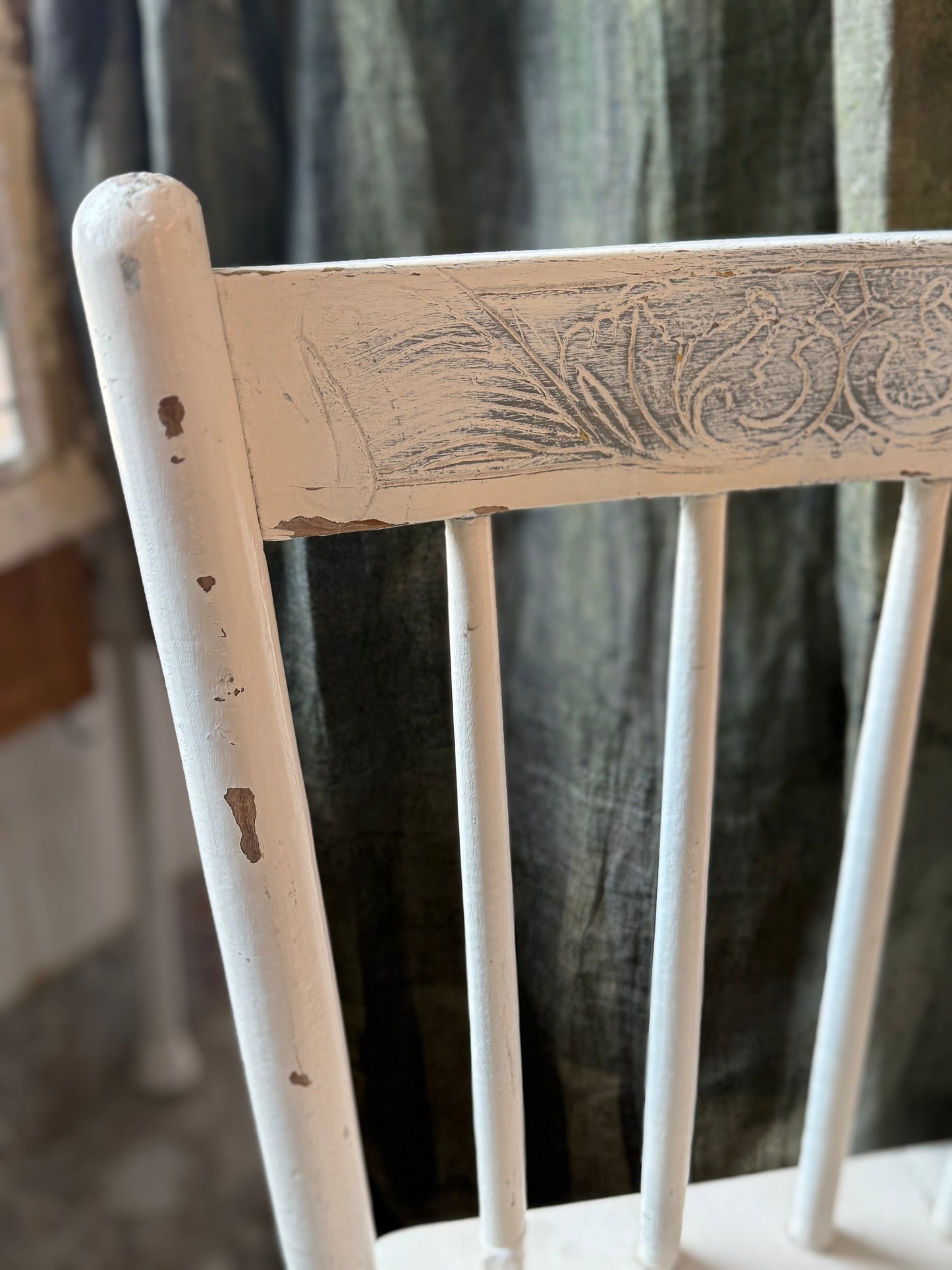 Antique White Pressed Back Chair (1)