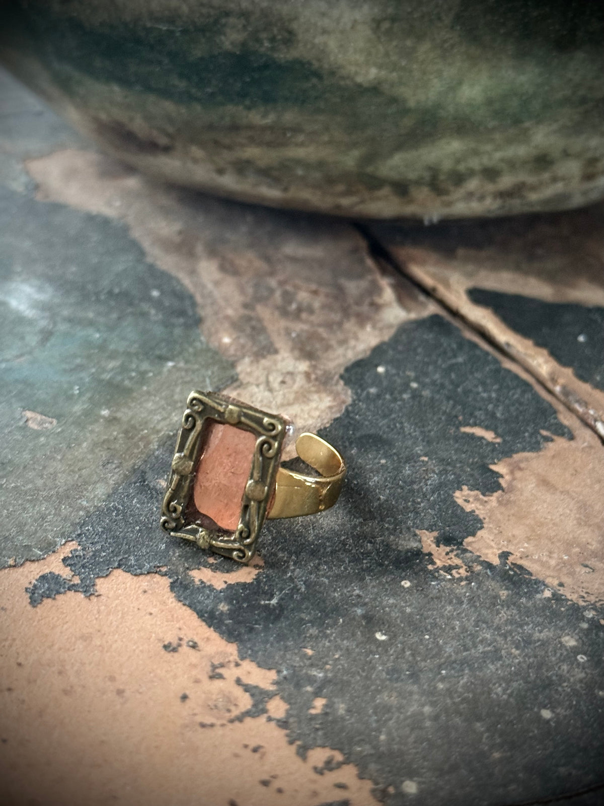 Art Jewellery - Salvaged Metal Antique Frame Ring - Copper