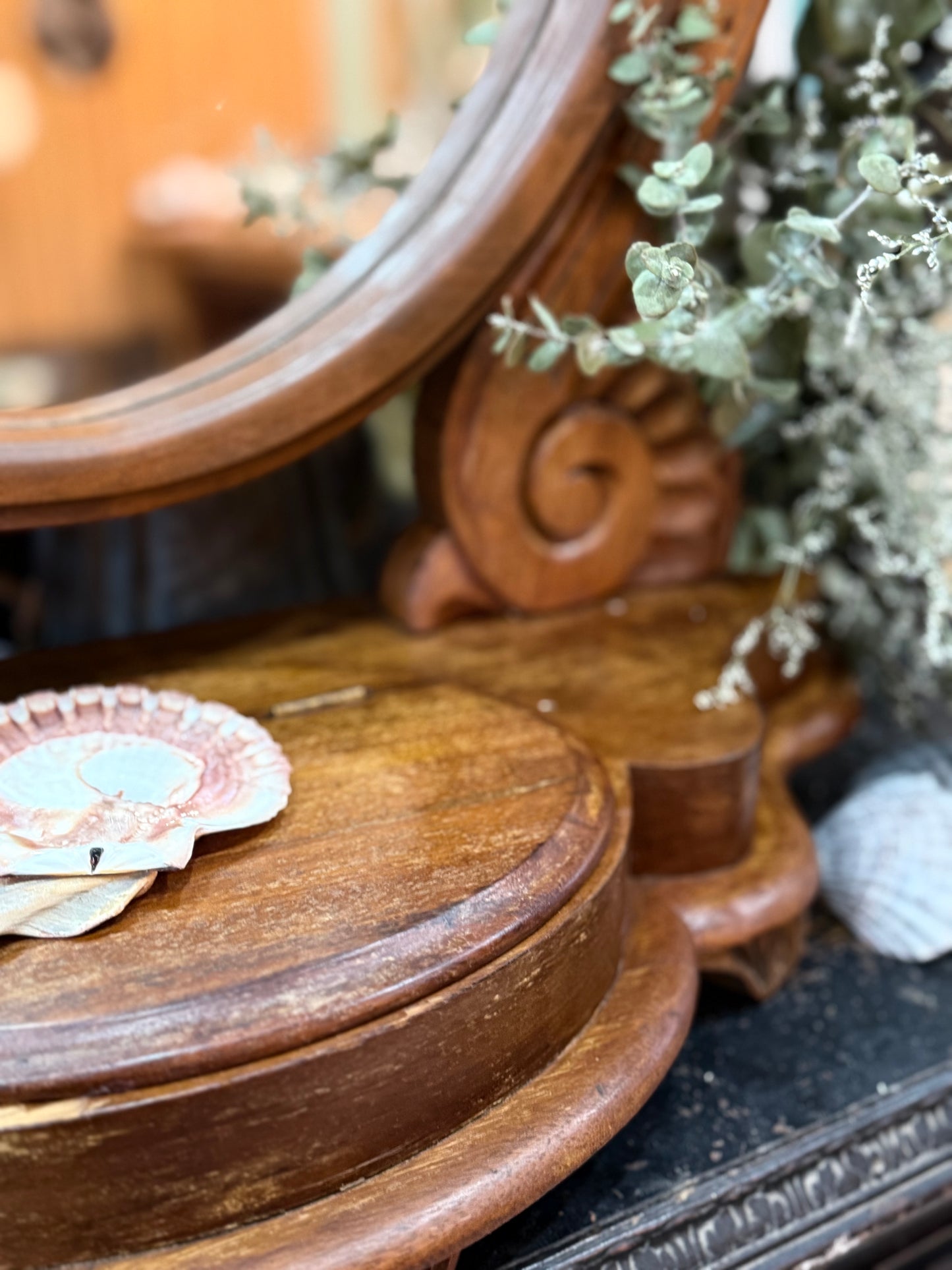 Vintage Oval Dresser Mirror with Treasure Box