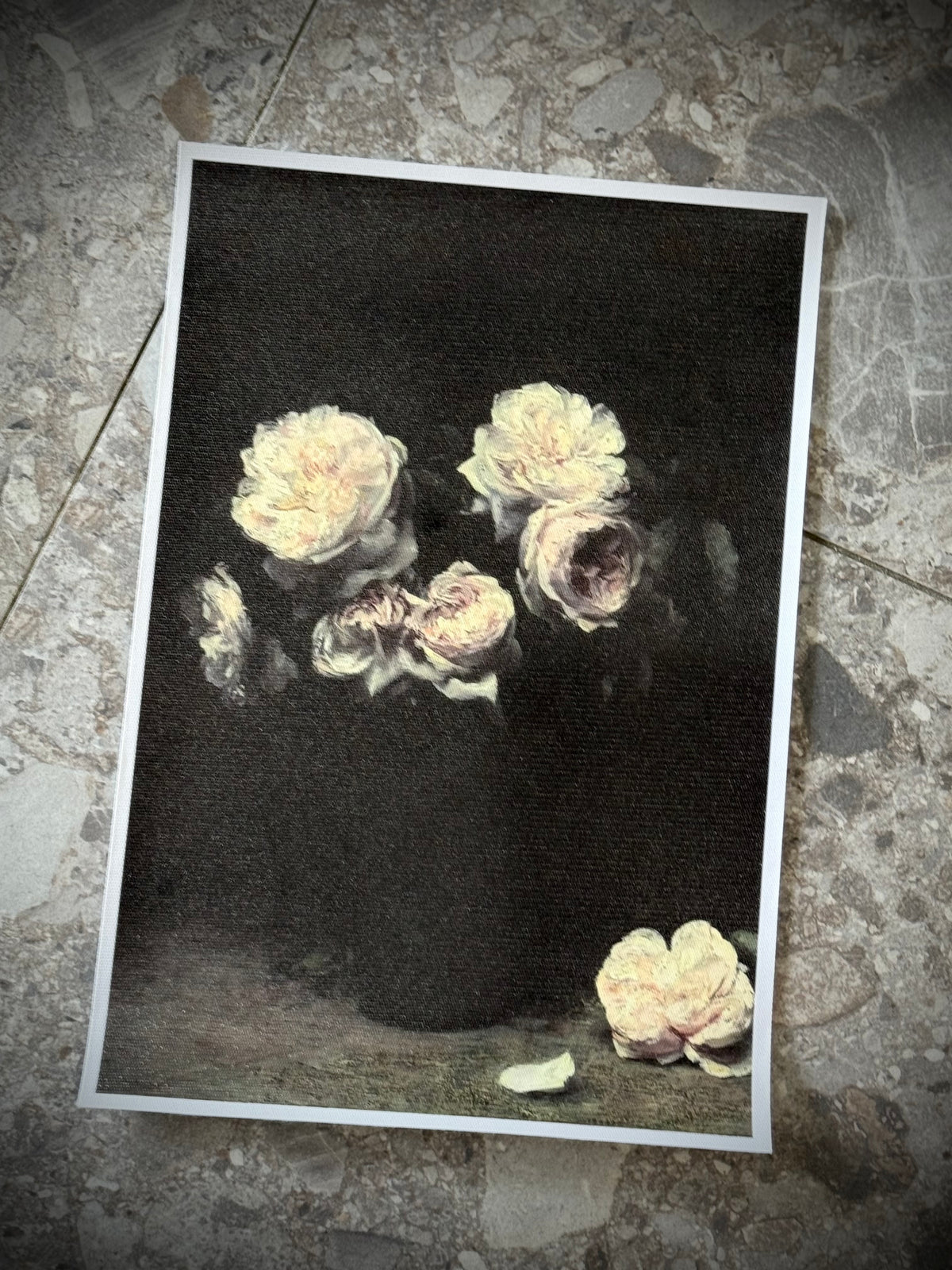Antiqued Canvas Print - Pink Roses 21cmx30cm