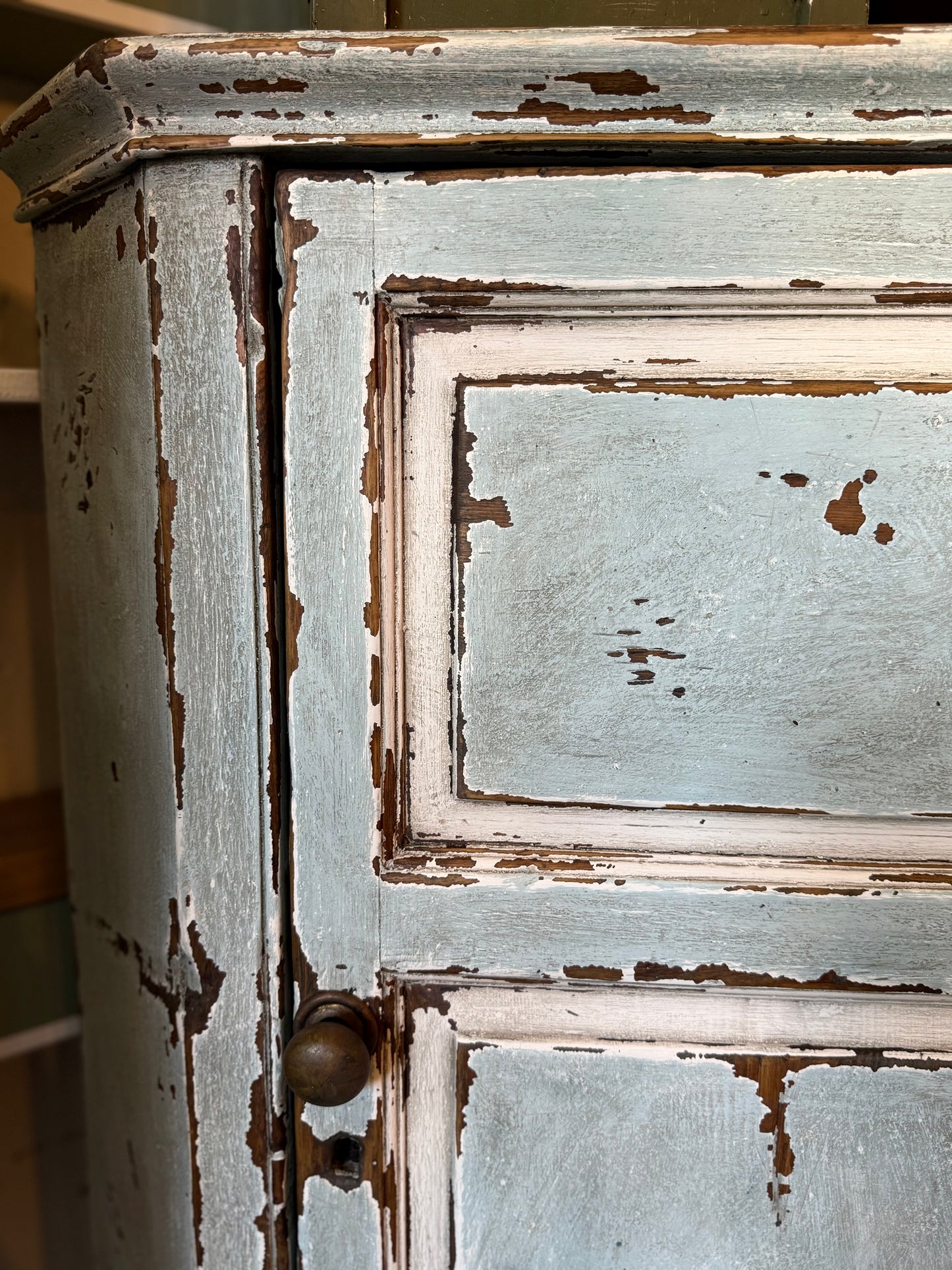 Antique Blue Corner Cabinet