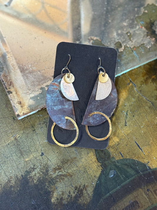 Art Jewellery - Church Roof Patina Earrings - mixed metal 1