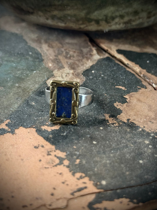 Art Jewellery - Salvaged Metal Antique Frame Ring - Blue