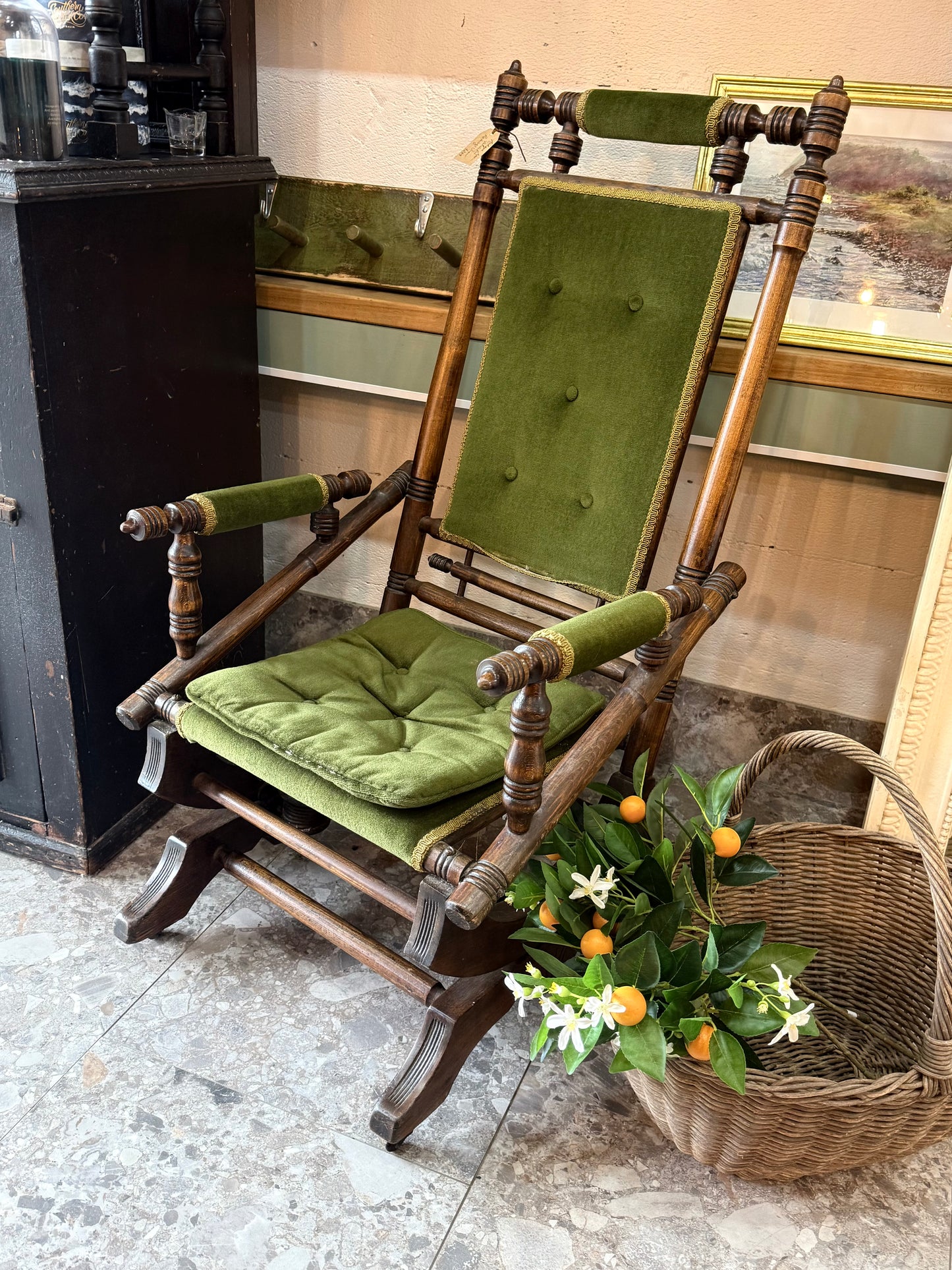 Green Velvet Rocking Chair