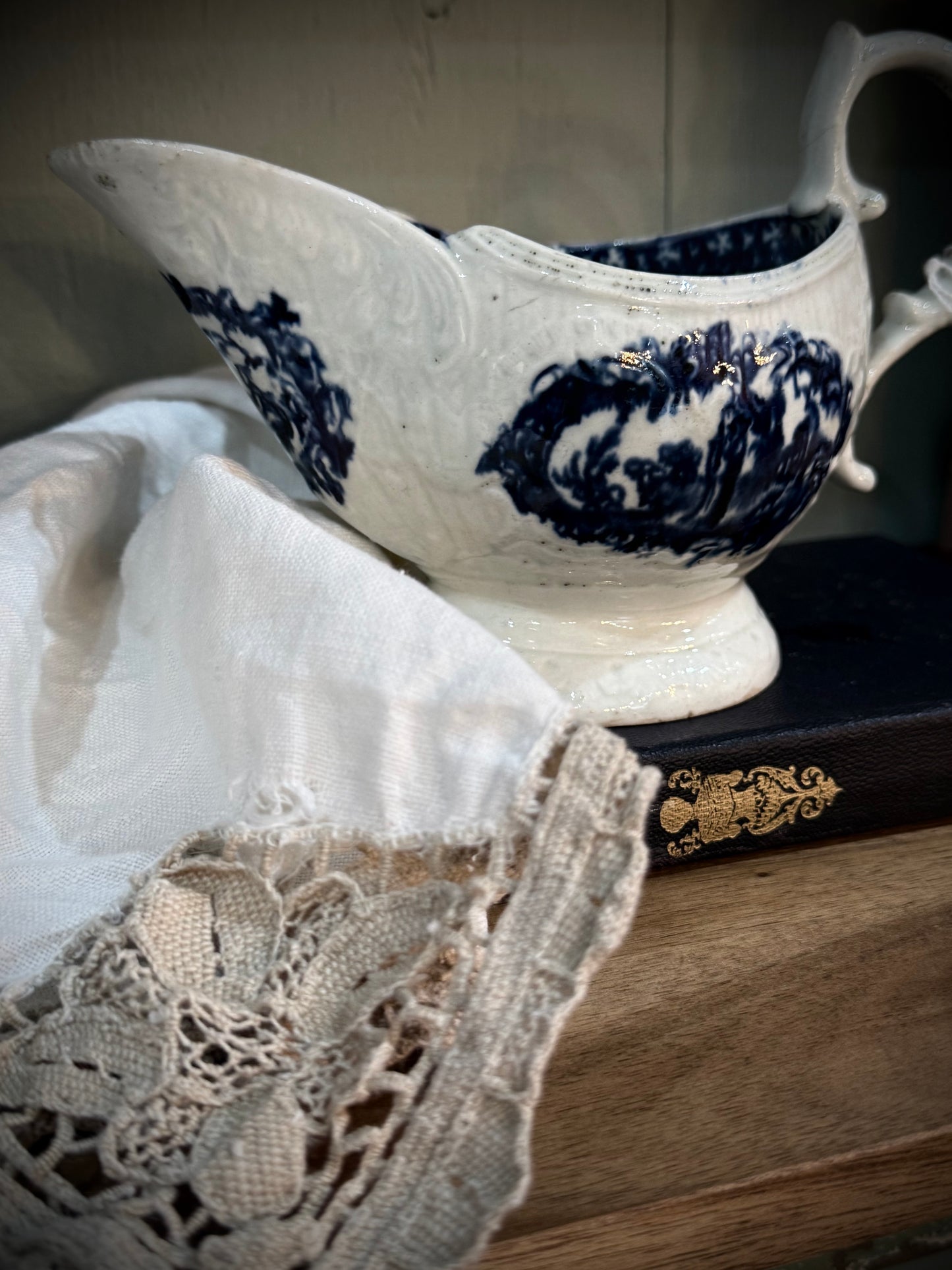 Antique Blue & White Ceramic Jug/Gravy Boat