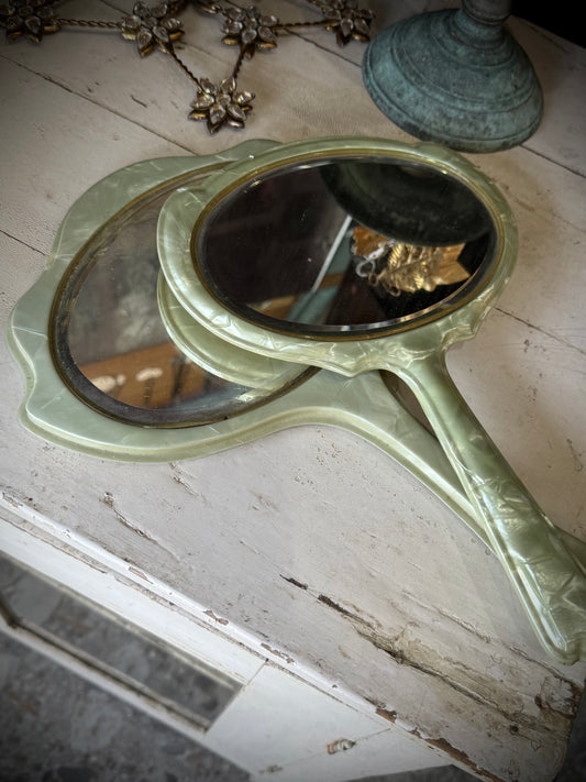 Vintage Green Hand Mirrors - pair