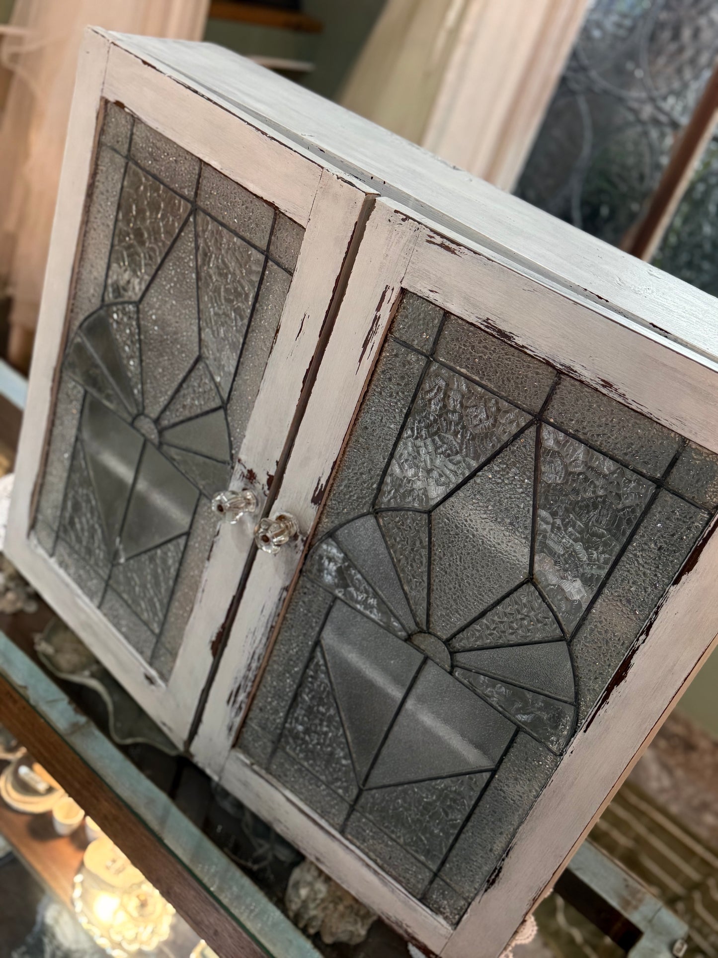 Vintage Lead-light Glass Wall Cabinet