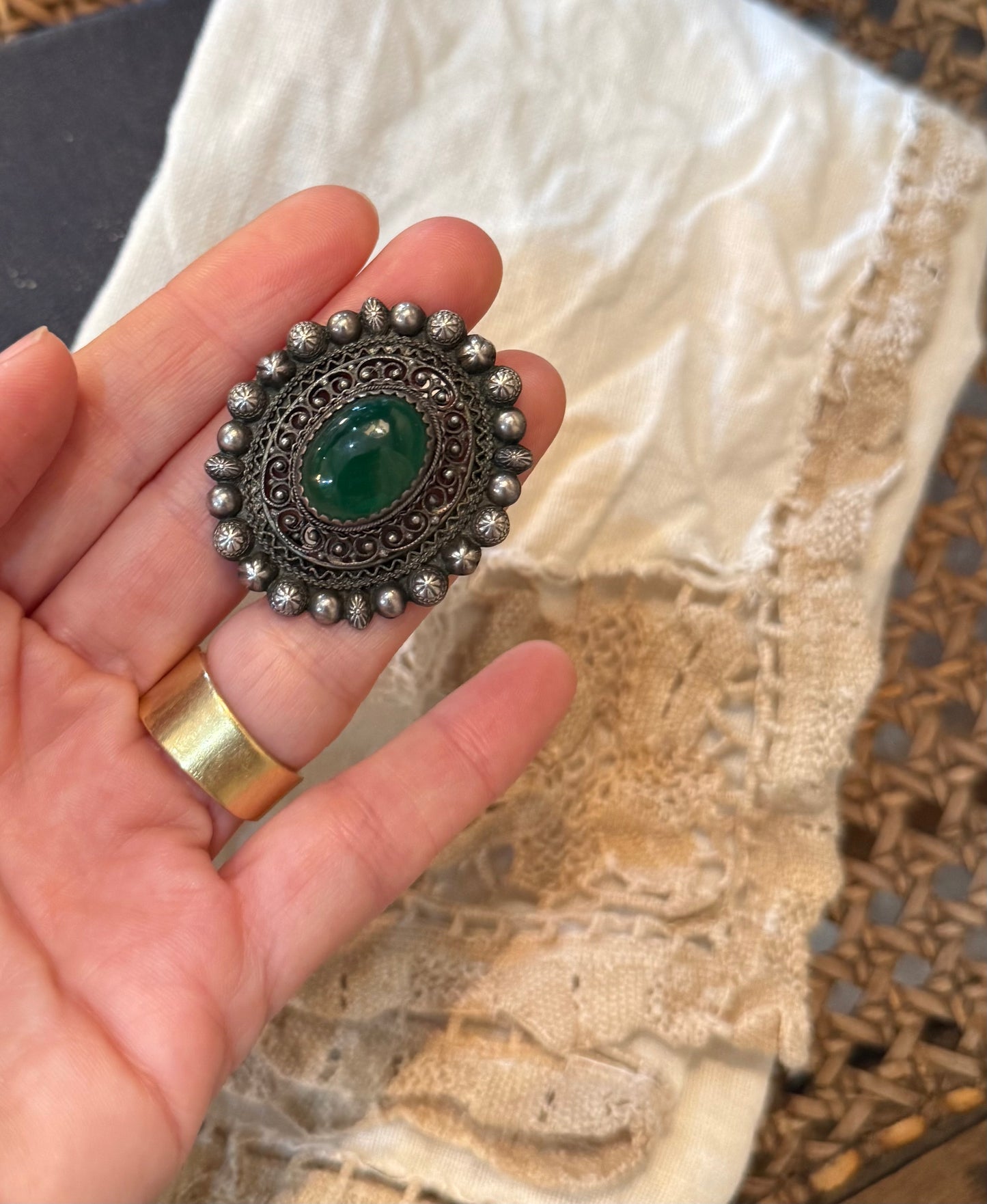 Vintage Green Centred Brooch