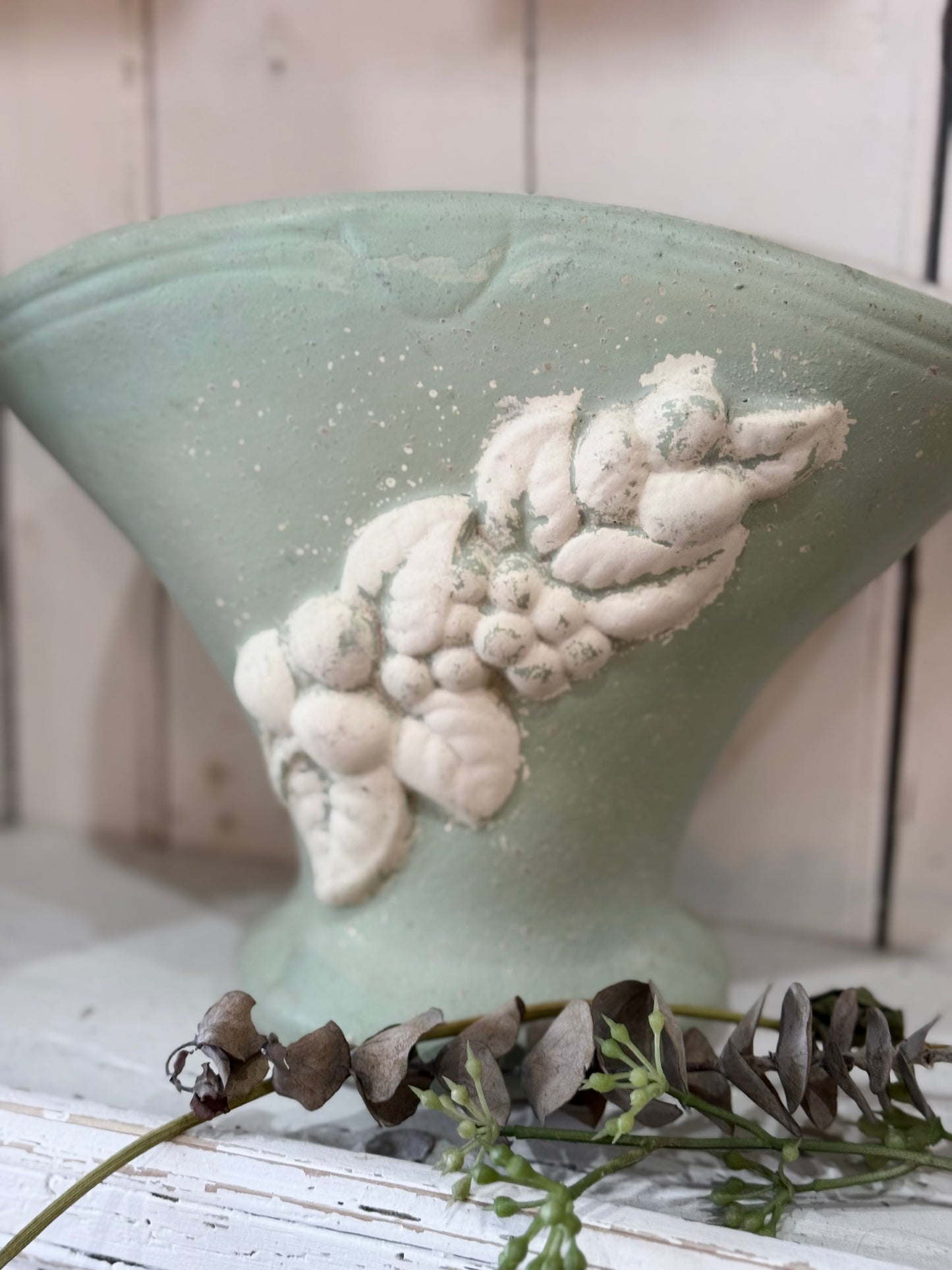 Vintage Fruit Vase - Mint Green Patina