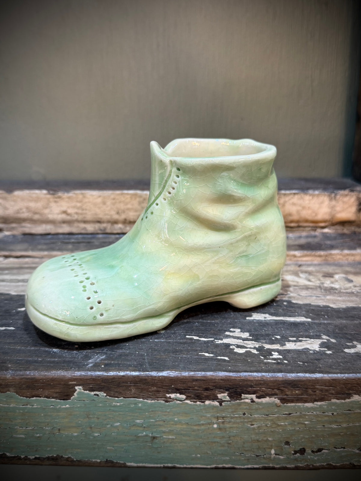 Old Ceramic Green Boot