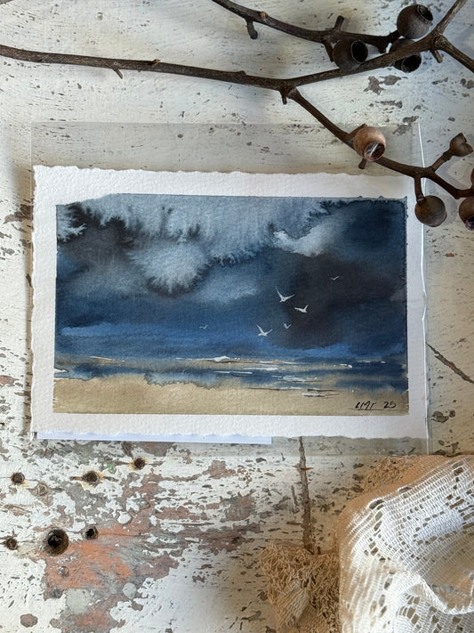 Water Colour; Beach Storm - unframed - Linda Titow