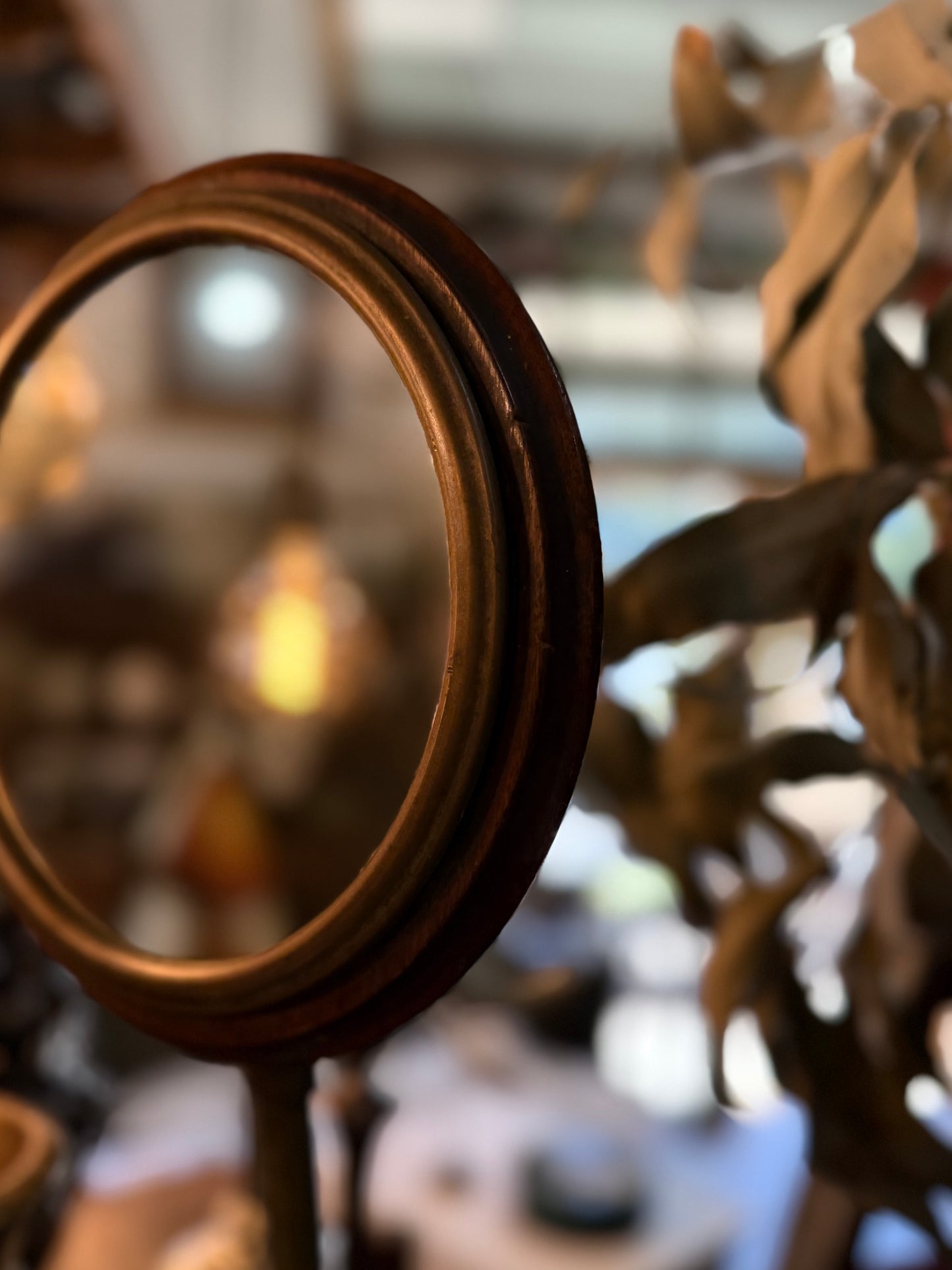 Old Timber and Brass Framed Mirror on adjustable stand