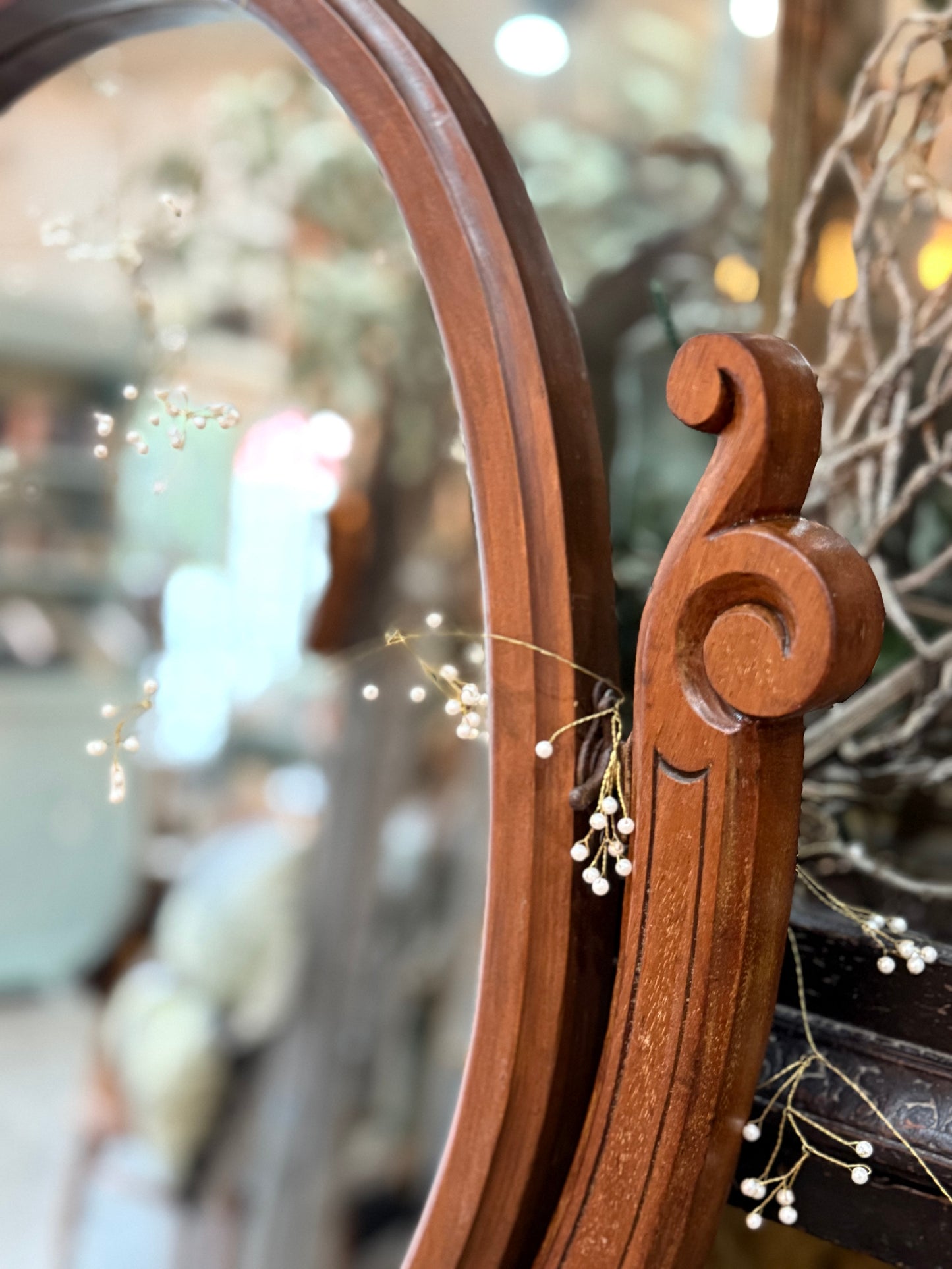 Vintage Oval Dresser Mirror with Treasure Box