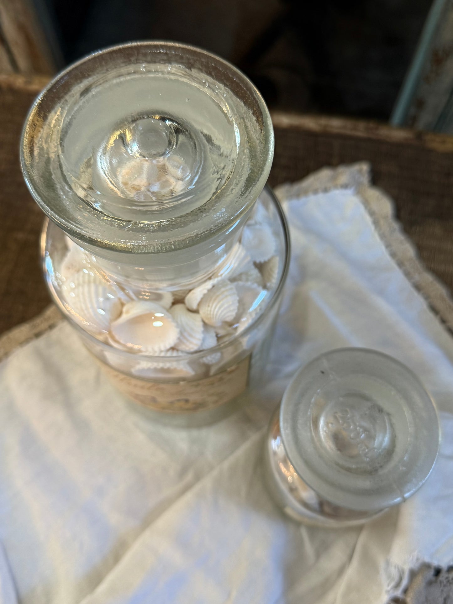 PAIR Vintage Glass Jars with Shells