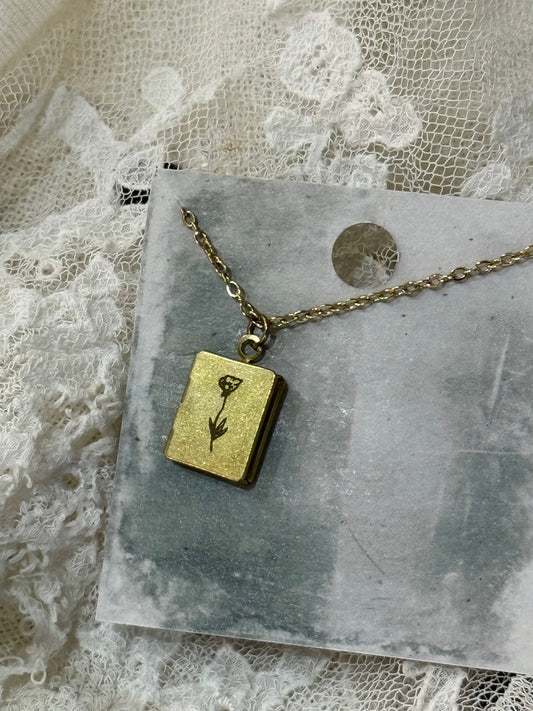 Engraved Wildflower Poppy Book Locket with Message