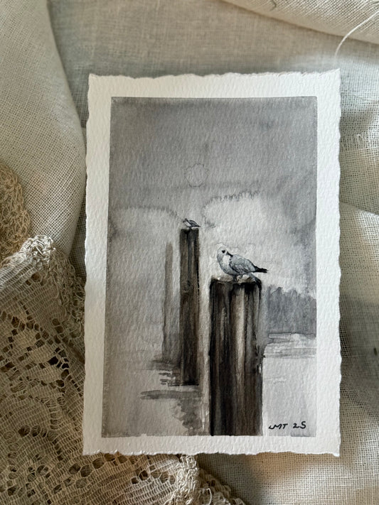 Water Colour; Gulls - unframed - Linda Titow