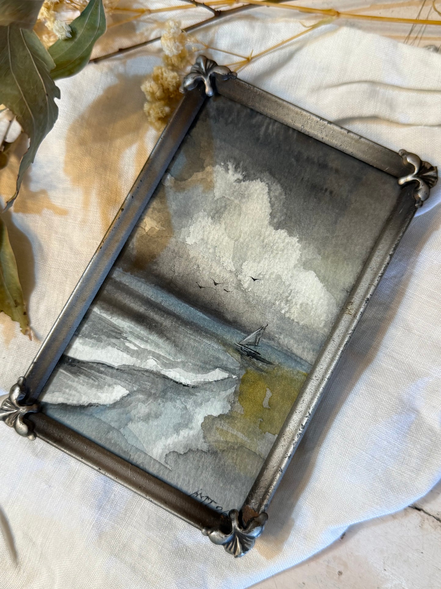 Water Colour; Autumn Mooring - framed - Linda Titow