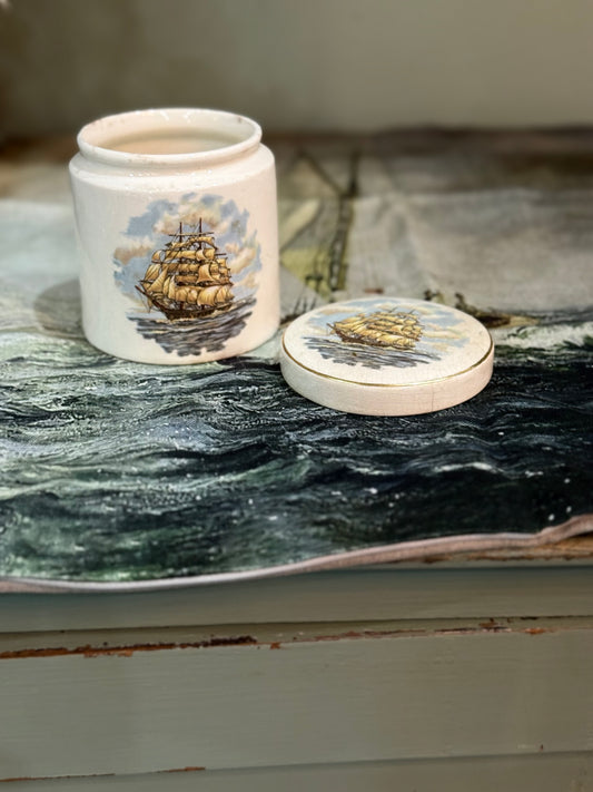 Galleon Ship at Sea Jar with Lid