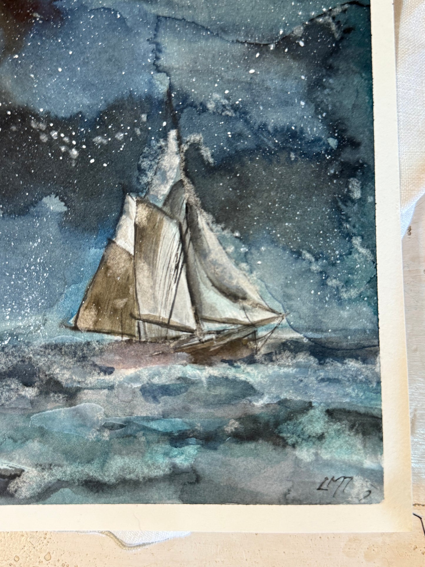 Water Colour; Starlight Sailing - unframed - Linda Titow
