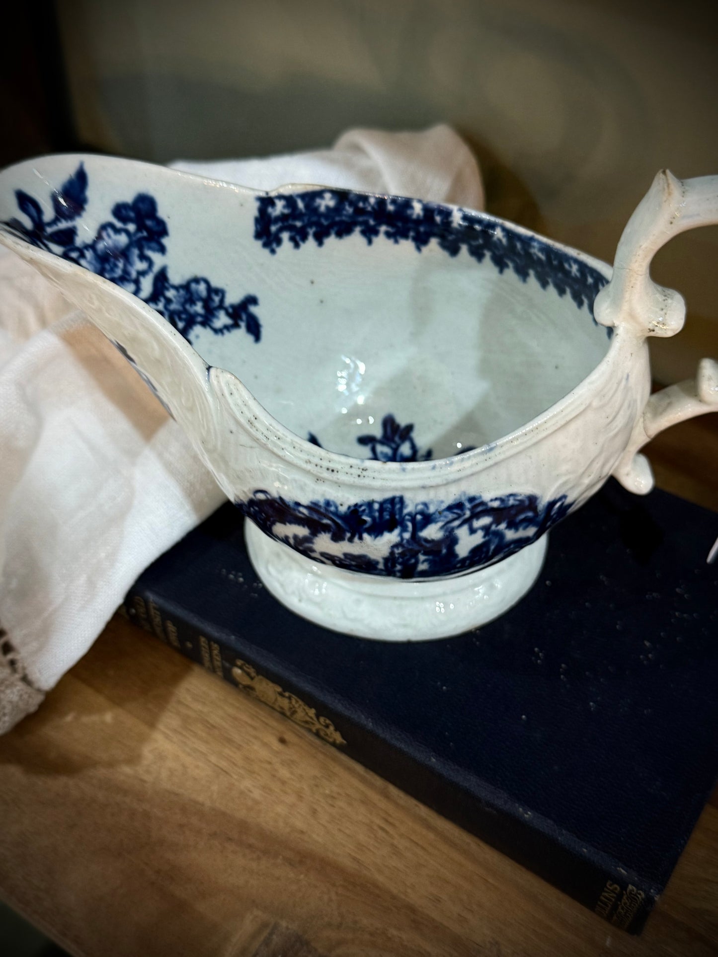 Antique Blue & White Ceramic Jug/Gravy Boat
