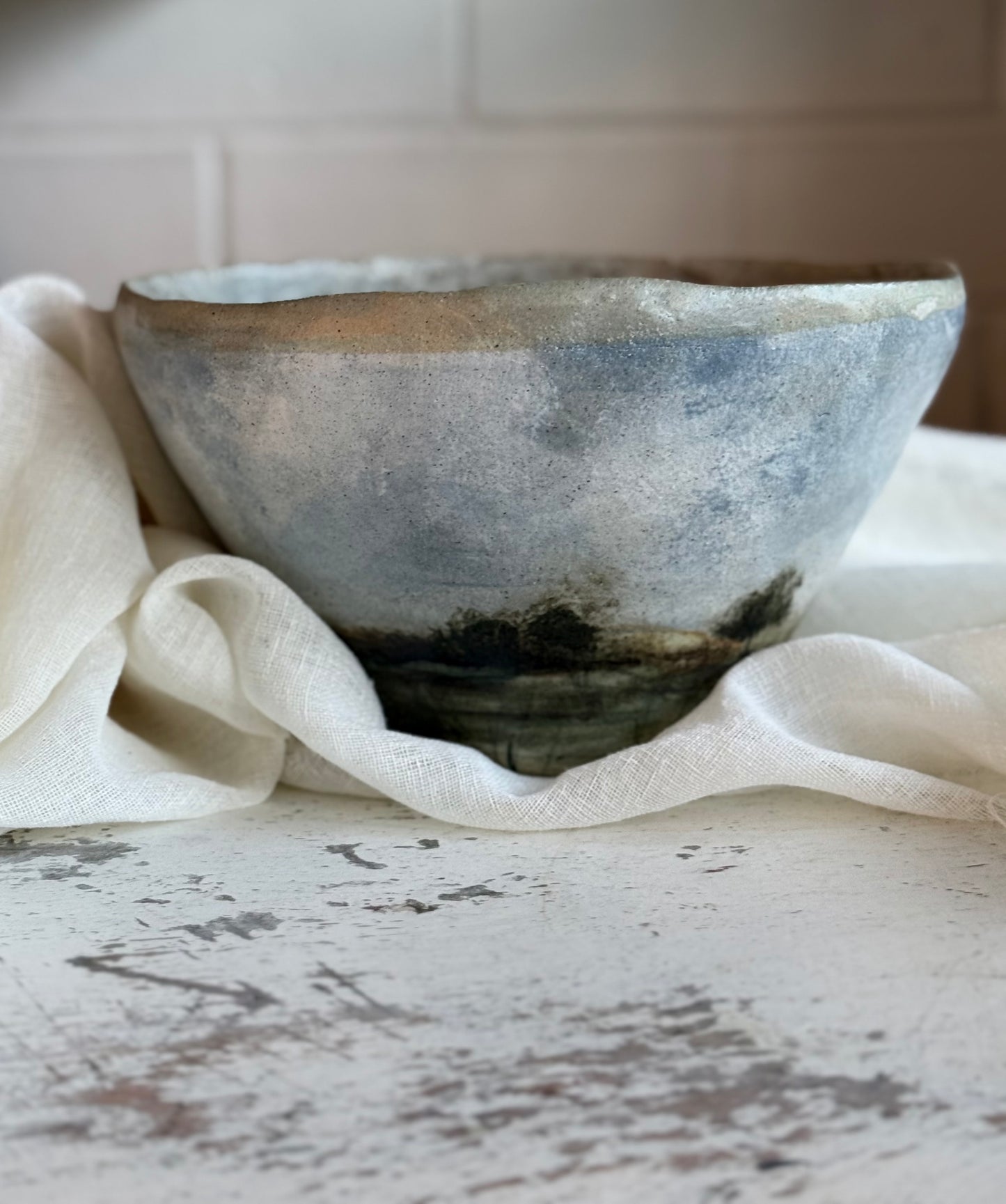 Linda Titow Art Bowl - Landscape Birds in Country