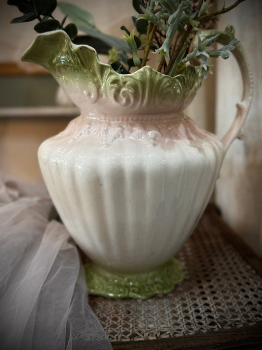 Large Antique Jug - mint green and pastel pink