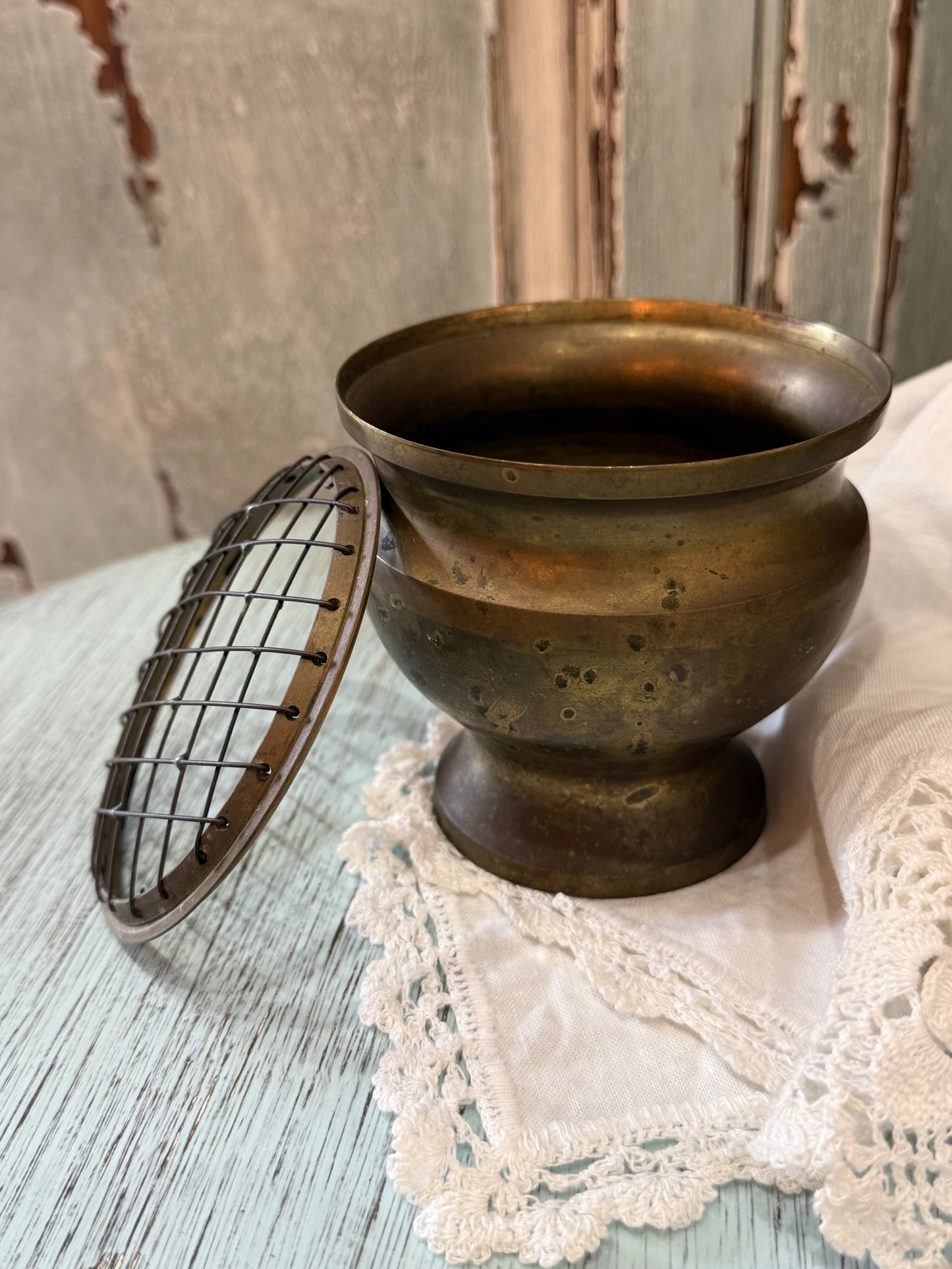 Brass Flower Frog Vase