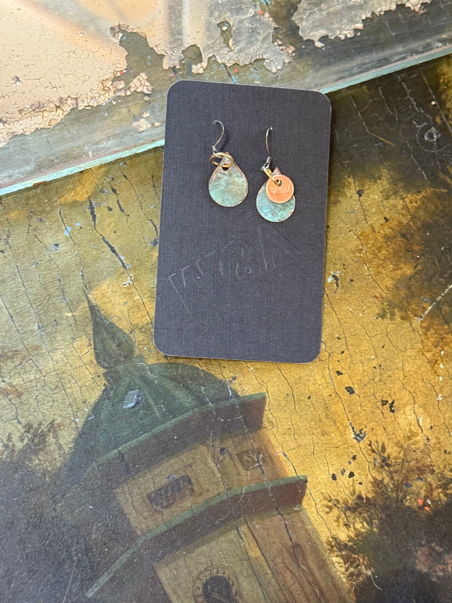 Art Jewellery - Church Roof Patina Earrings - teardrop