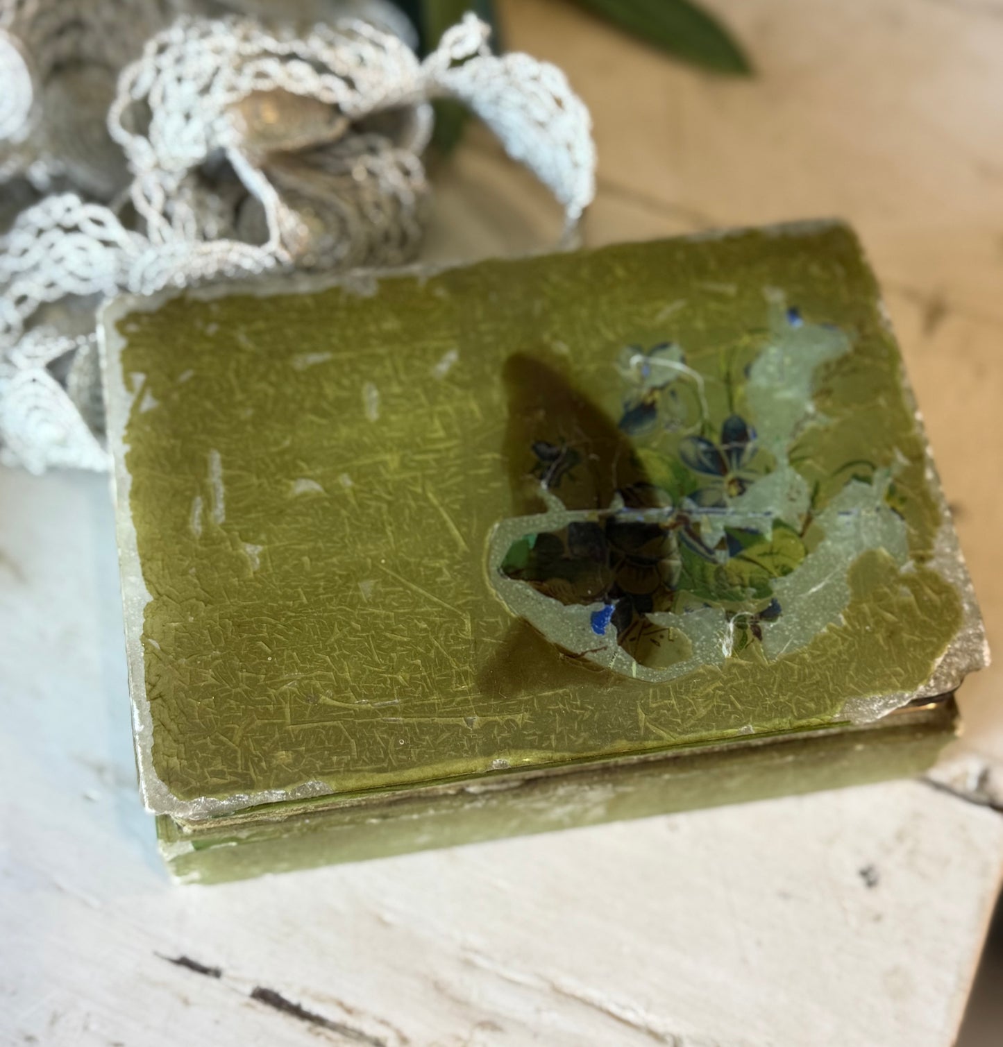 Vintage Green Alabaster Box