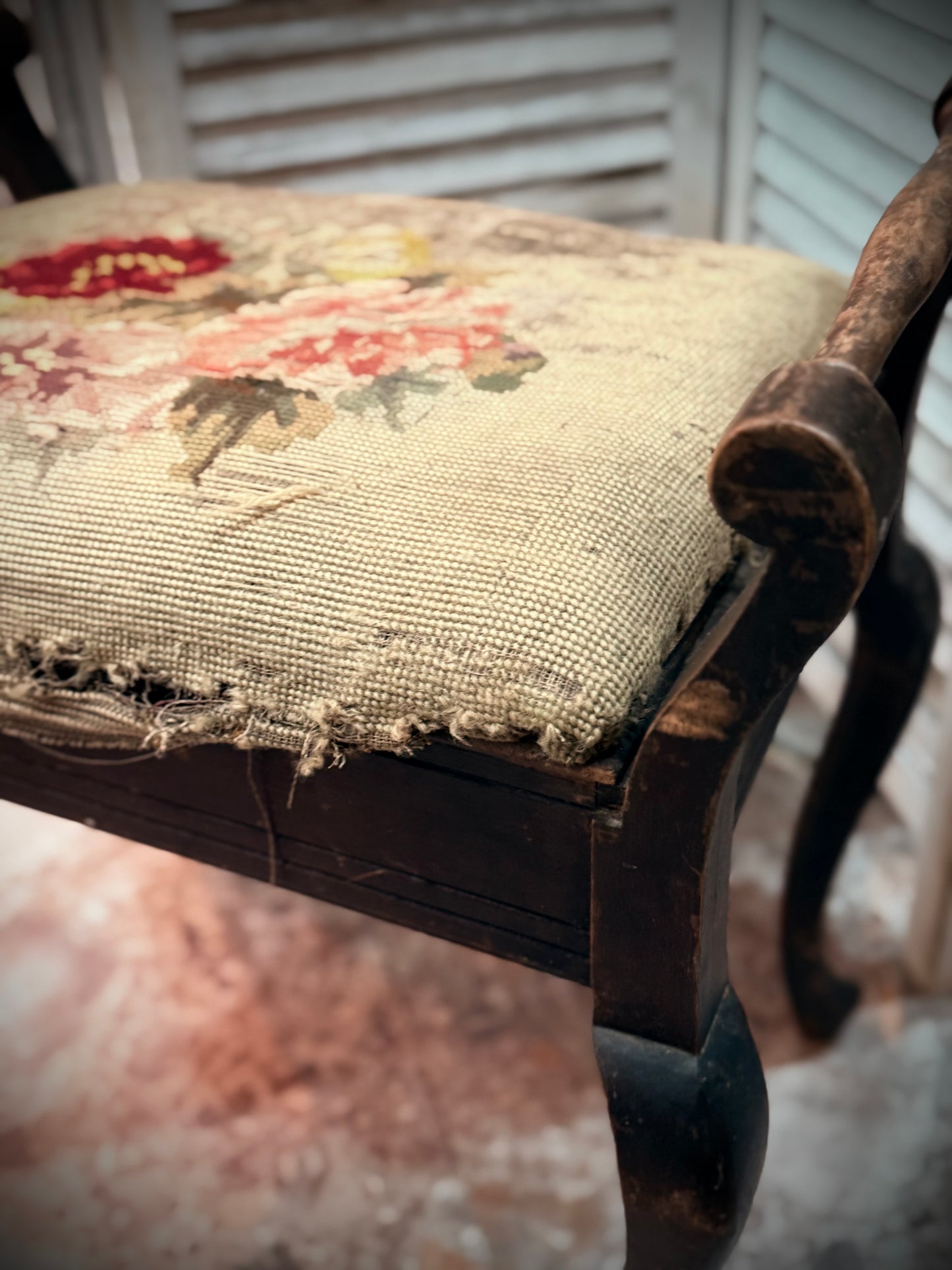 Antique Piano Stool with Tapestry