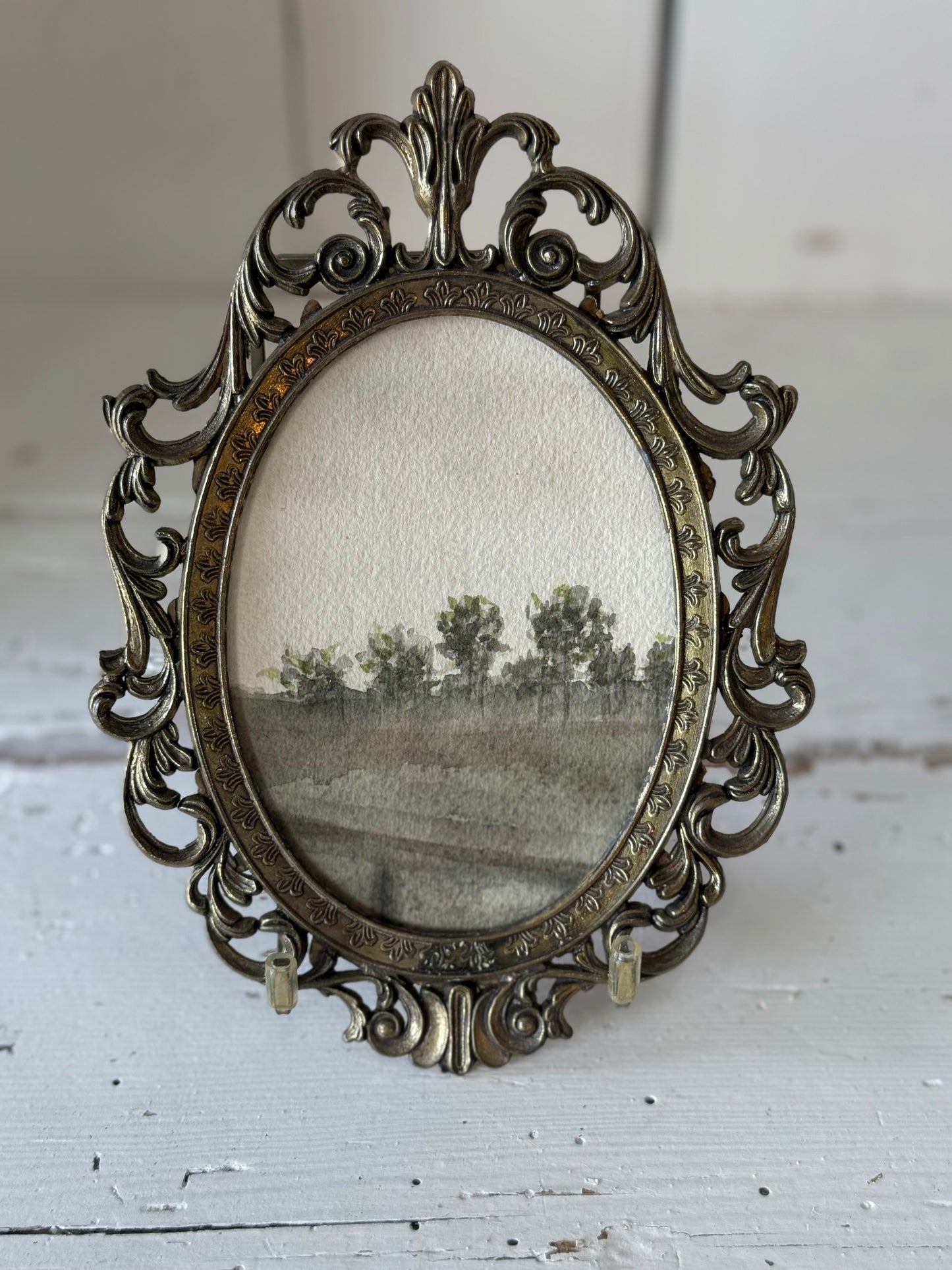 Mini Water Colour Landscape by JJ - Ornate Brass Oval 2