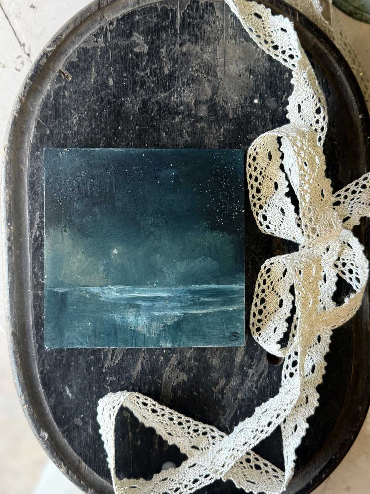 "The Sea and the Moon” series II - #3 mini square seascape by Fonda Shae