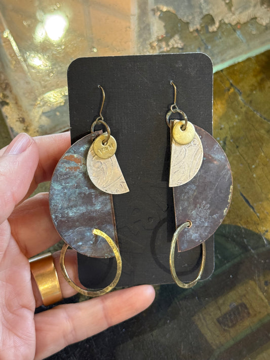Art Jewellery - Church Roof Patina Earrings - mixed metal 1