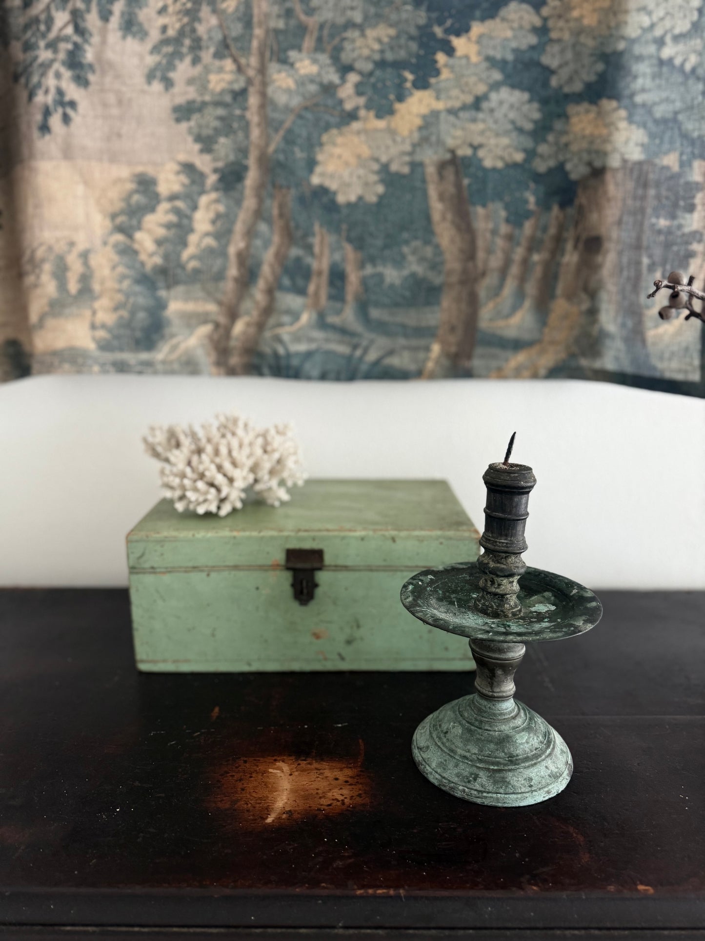 Heavy Antique Candlestick - Green Patina