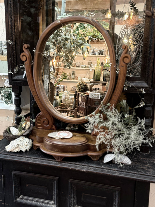 Vintage Oval Dresser Mirror with Treasure Box