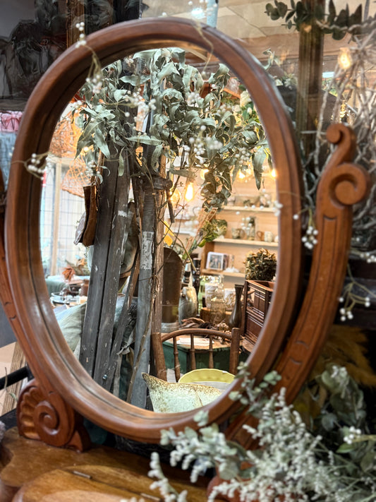 Vintage Oval Dresser Mirror with Treasure Box