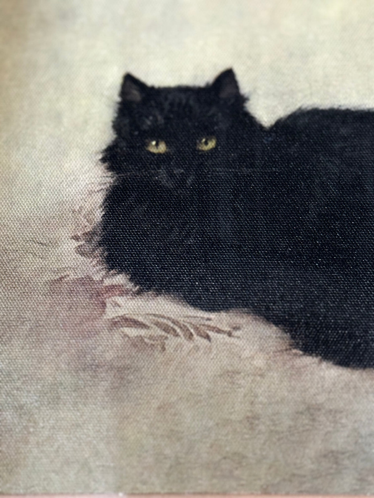 Antiqued Canvas Print - Black Cat 21cm x 30cm