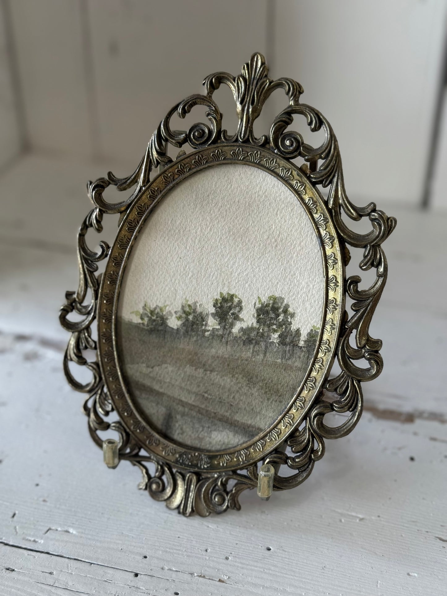Mini Water Colour Landscape by JJ - Ornate Brass Oval 2