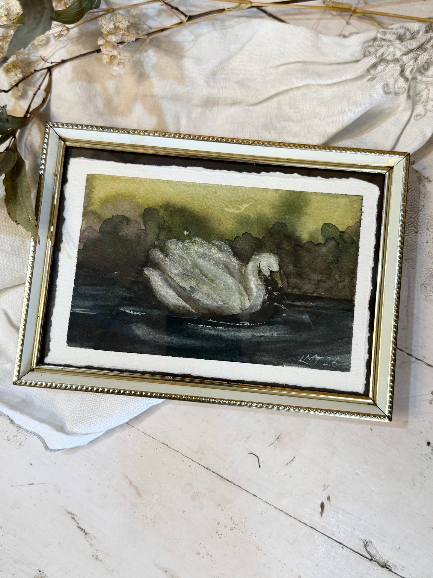 Water Colour; Swan Blue - framed - Linda Titow